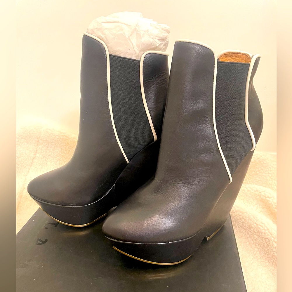L.A.M.B. Black Diva Platform Wedge Bootie